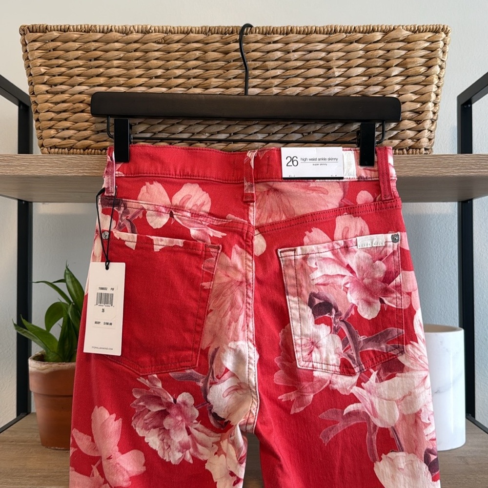 NWT 7 For All Mankind The High Waist Ankle Skinny Floral Print Jeans, 26 - Picture 5 of 12